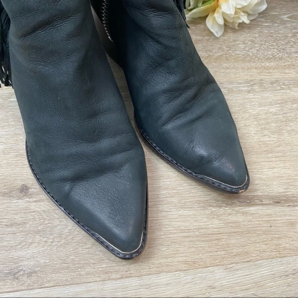 Dolce Vita “Sema” Black Nubuck Leather Side Fringe Booties